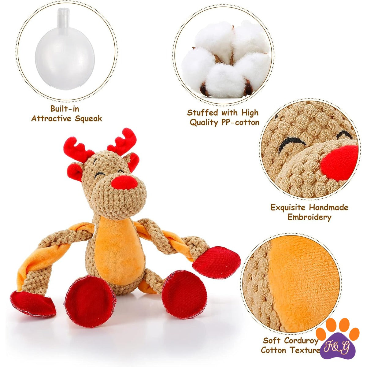 BeePoo Reindeer Rope Squeaky Plush