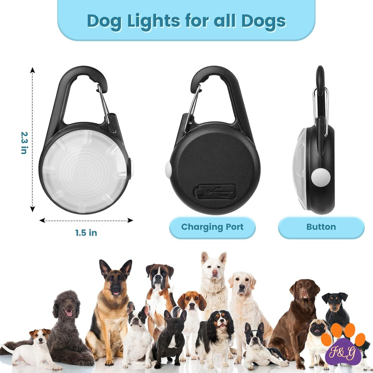 BeePoo Rechargeable Clip-On Dog Lights 2-Pack