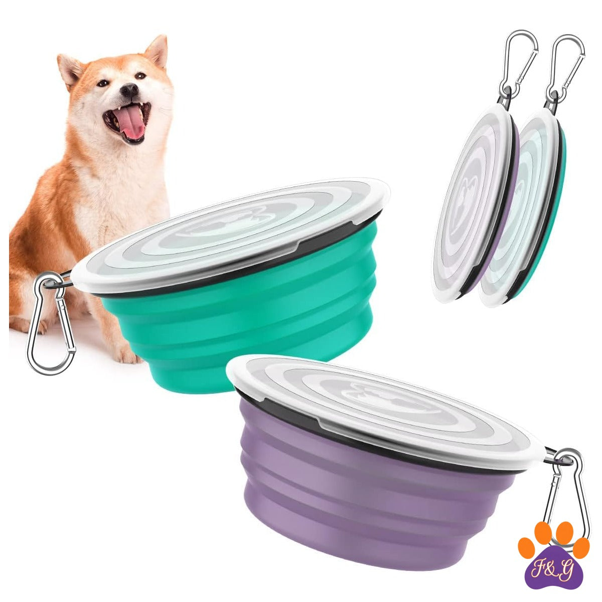 BeePoo Collapsible Travel Bowls with Lids 2-Pack