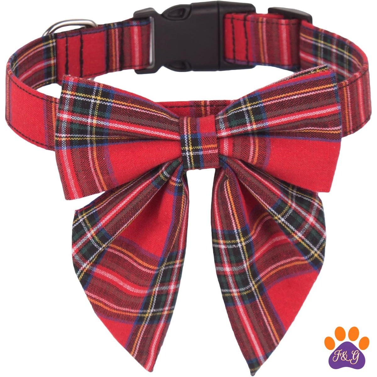 BeePoo Red Plaid Christmas Bow Tie Collar – Small