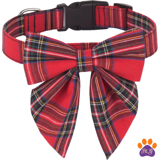BeePoo Red Plaid Christmas Bow Tie Collar – Small