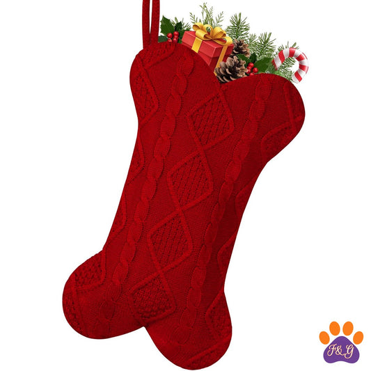 BeePoo Knit Bone Christmas Stocking for Dogs