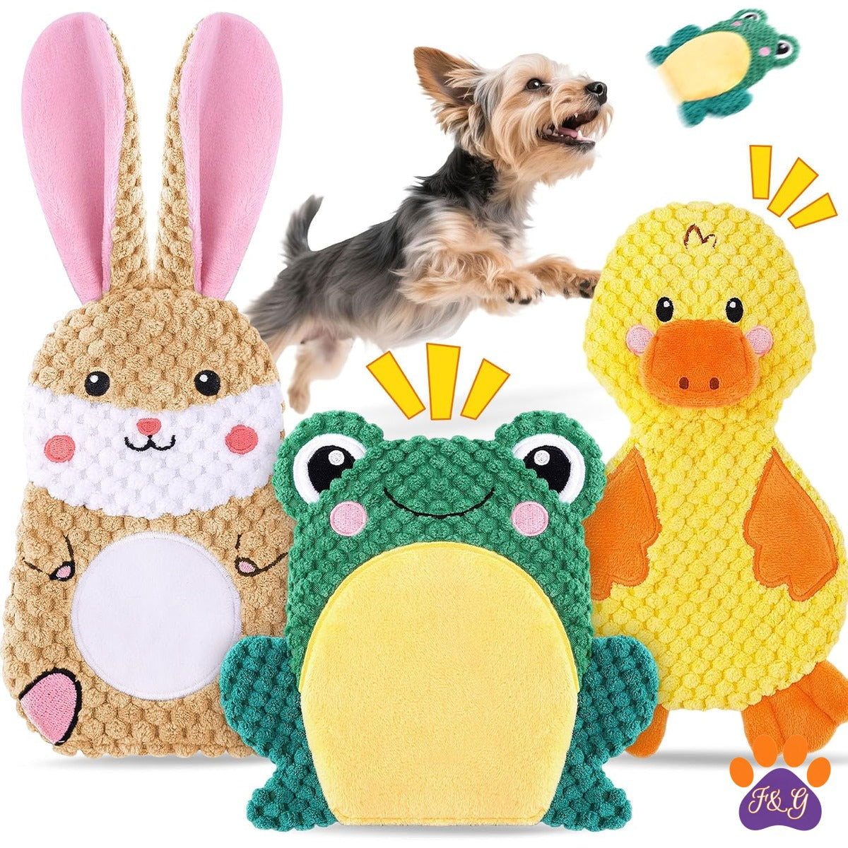 BeePoo No-Stuffing Crinkle Squeaky Toys 3-Pack