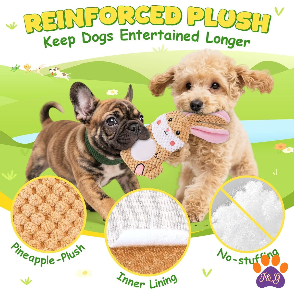 BeePoo No-Stuffing Crinkle Squeaky Toys 3-Pack