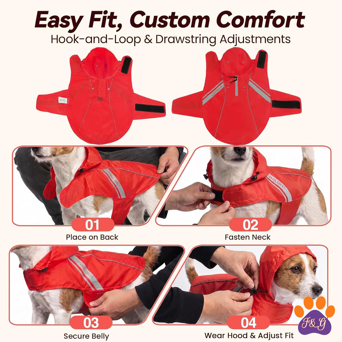 Adjustable dog raincoat fit