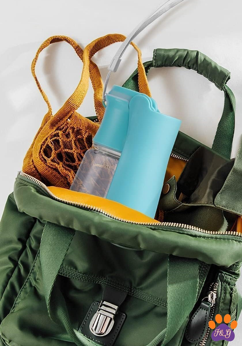 Portable dog water bottle in bag