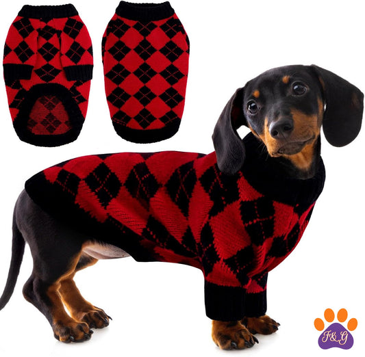Red plaid knit dog sweater