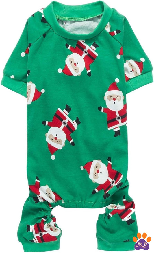Green Santa print dog pajamas