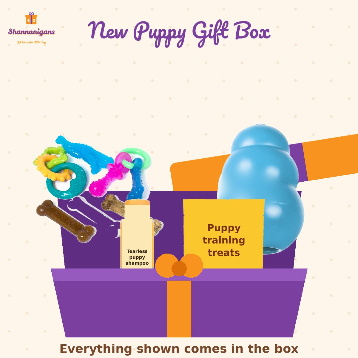 Shannanigans New Puppy Gift Box - everything included, shown together